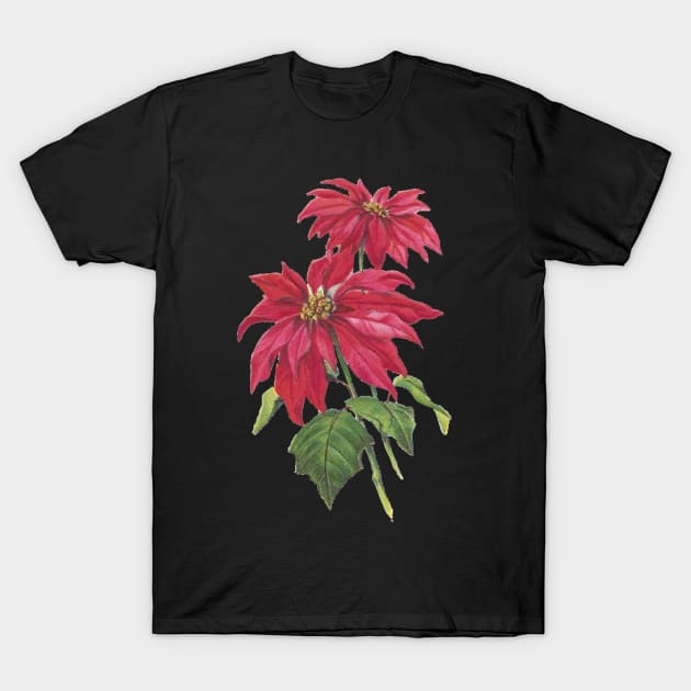Vintage Blooming Christmas Poinsettia T-Shirt by numpdog